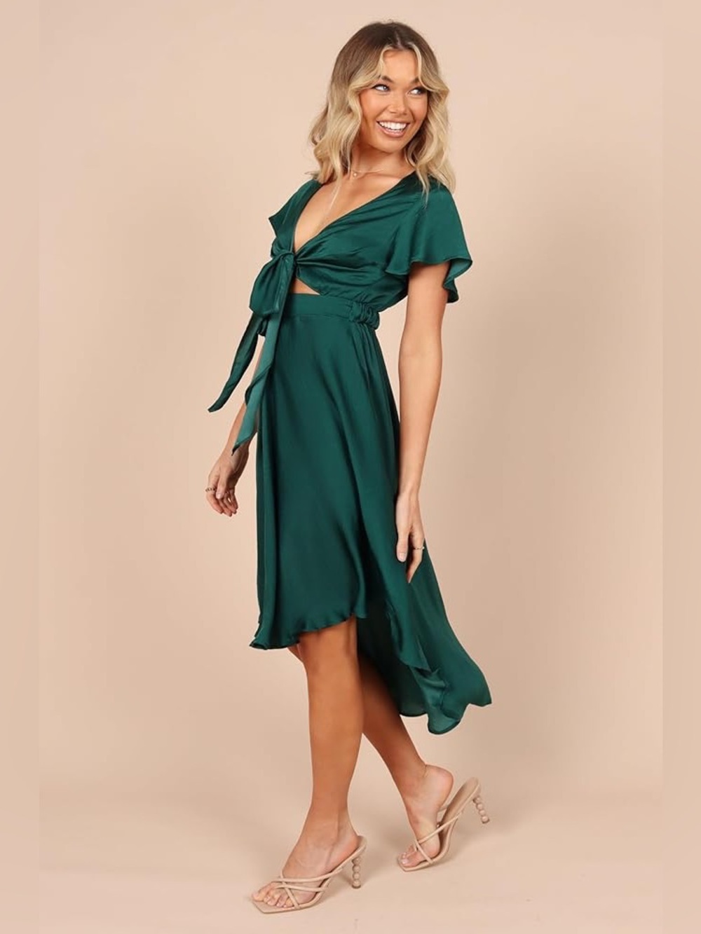 Petal & Pup Amanda Hi Lo Tie Front Dress In Emerald Size XL